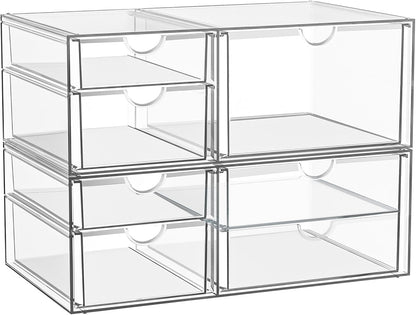 YFXCVSL Acrylic Makeup Organizer with 19 Drawers, 4 Pack Clear Storage Drawers, Bathroom Makeup Organizer for Palettes, Cosmetic, and Beauty Supplies,Ideal for Vanity, Cabinet,Desk Organization