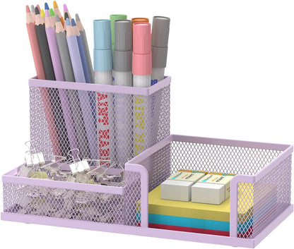 SUPEASY Pen Holder Desk Organizer, Office Supplies Pencil Holder with 3 Compartments, Desk Accessories and Workspace Organizers for Home School Classroom, Black