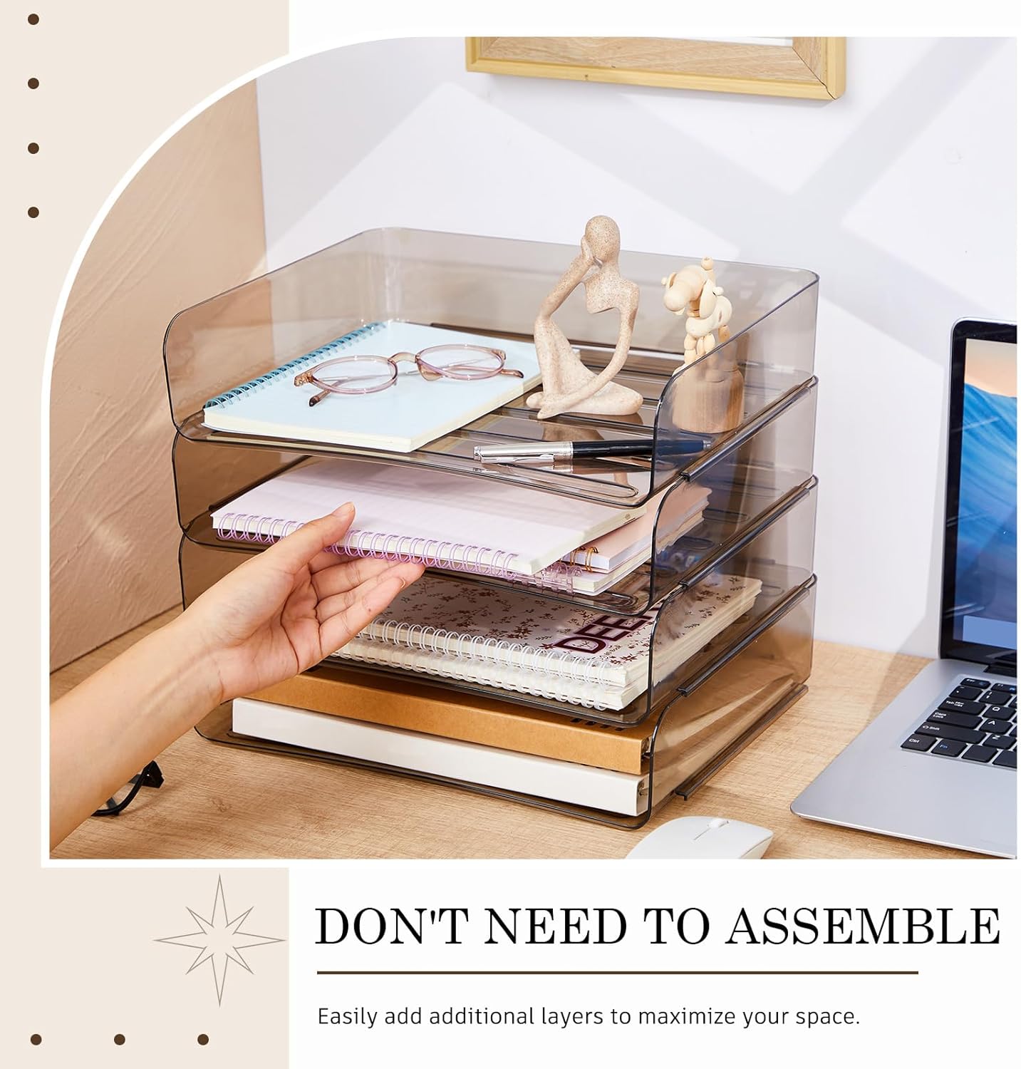 Harloon 4 Tier Paper Organizer Letter Tray Acrylic Desk File Organizer Heavy Duty Stackable Documents Clear Letter Paper Holder Sorter Office Tray for A4, Office Classroom Home File Pad Notebooks