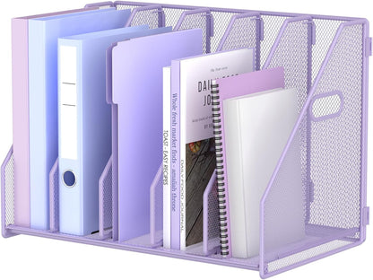 MINDEPOT Desk File Organizer Metal Desk Magazine Folder Holder with 5 Vertical Compartments Rack File Organizer for Office, Home, School, Black