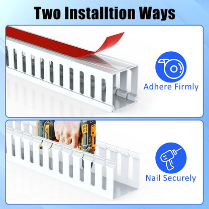 Open Slot Wiring Raceway Cable Duct, 123in Cable Management Channel Cord Track,Desk Wire Channel, Under Desk Cable Management to Hide Cables, Wires for Computers (Black, 1.57" Hx1.57"W, 15.4''L(8 Pc))