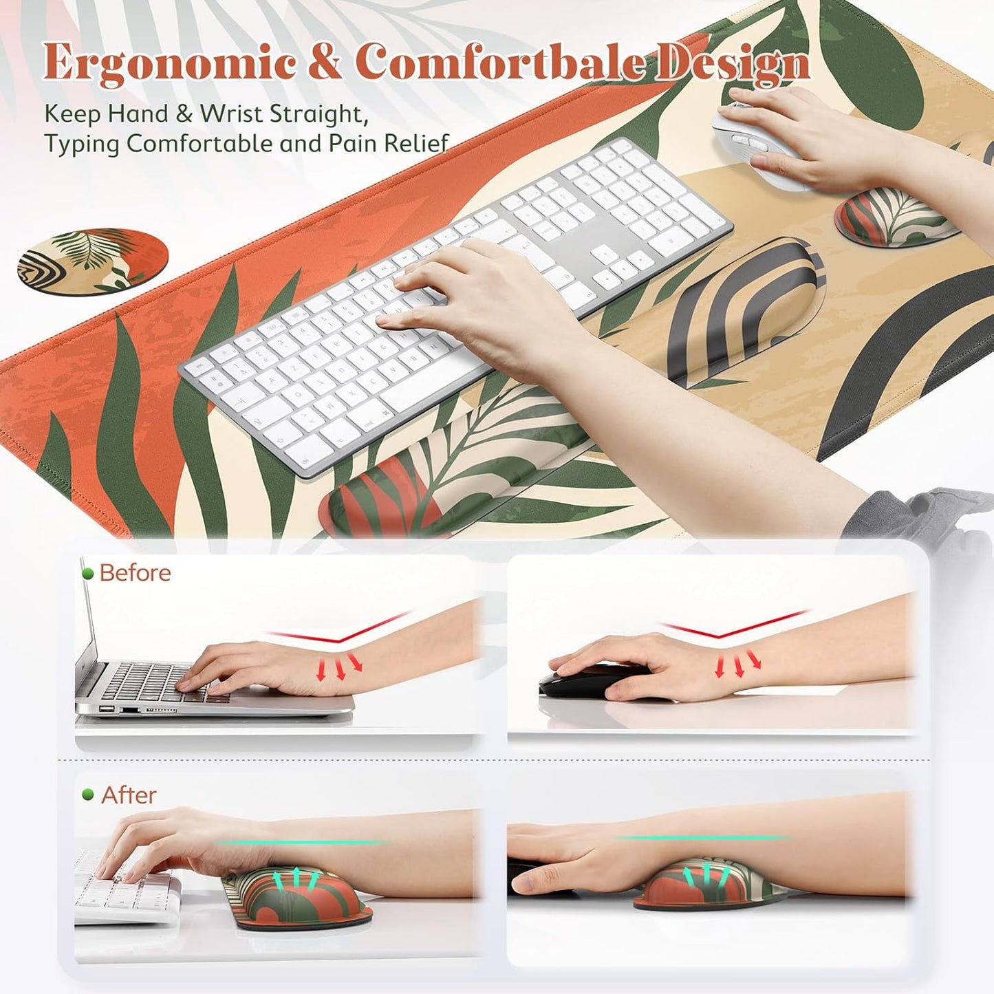 Gimars Upgrade Enlarge Silky and Superfine Fabric Gel Memory Foam Keyboard Wrist Rest Set, Ergonomic Keyboard Mouse Wrist Support for Typing Pain Relief, Comfort for Office, Gaming, Computer