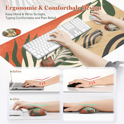 Gimars Upgrade Enlarge Silky and Superfine Fabric Gel Memory Foam Keyboard Wrist Rest Set, Ergonomic Keyboard Mouse Wrist Support for Typing Pain Relief, Comfort for Office, Gaming, Computer