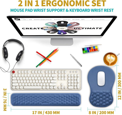 Hokafenle 2 in 1 Ergonomic Mouse Pad Wrist Support & Wrist Rest for Computer Keyboard Set, with Relieve Carpal Tunnel Pain Massage Bulge and Full Memory Gel Design (2In1 Set, Light Green)