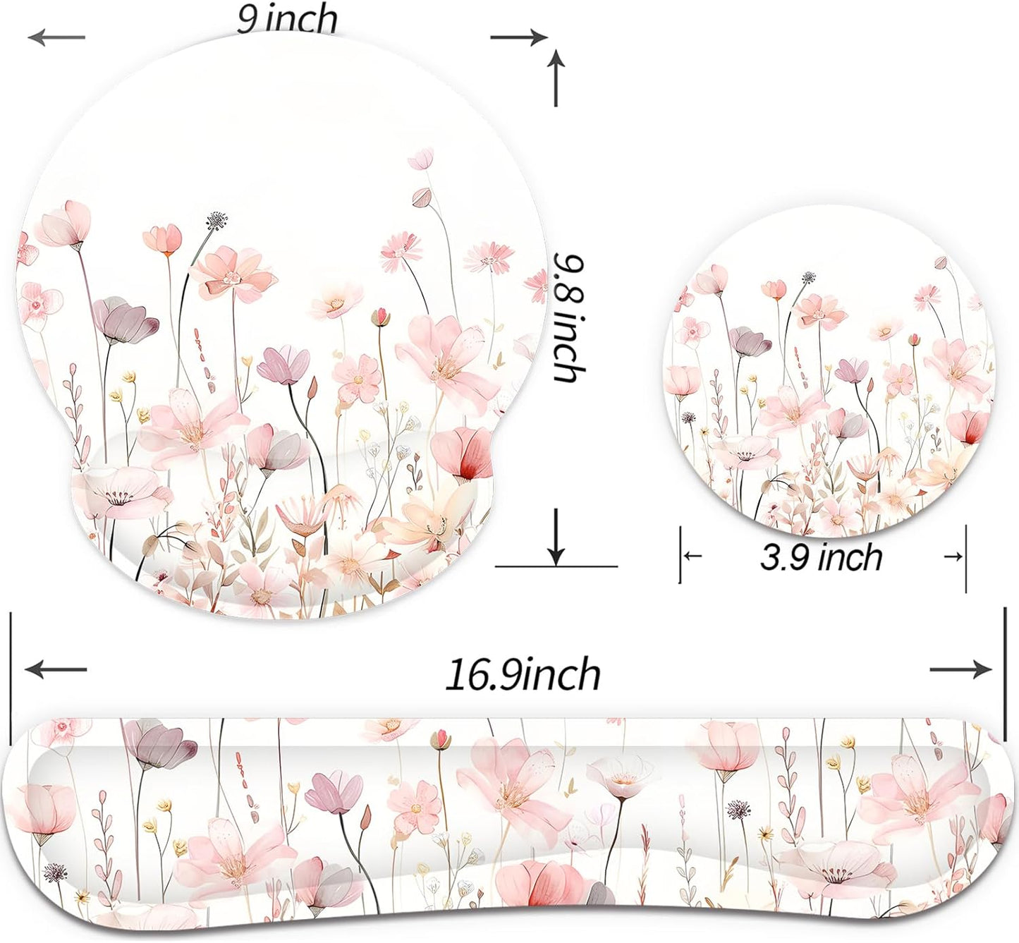 Ergonomic Mouse Pad with Wrist Rest and Keyboard Wrist Rest, Memory Foam Wrist Rest for Computer Keyboard, Easy Typing, Pain Relief, Mouse Pad Wrist Support for Gaming,Office, Laptop, Black Flower