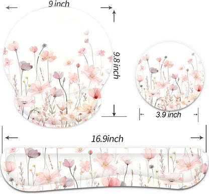 Ergonomic Mouse Pad with Wrist Rest and Keyboard Wrist Rest, Memory Foam Wrist Rest for Computer Keyboard, Easy Typing, Pain Relief, Mouse Pad Wrist Support for Gaming,Office, Laptop, Black Flower