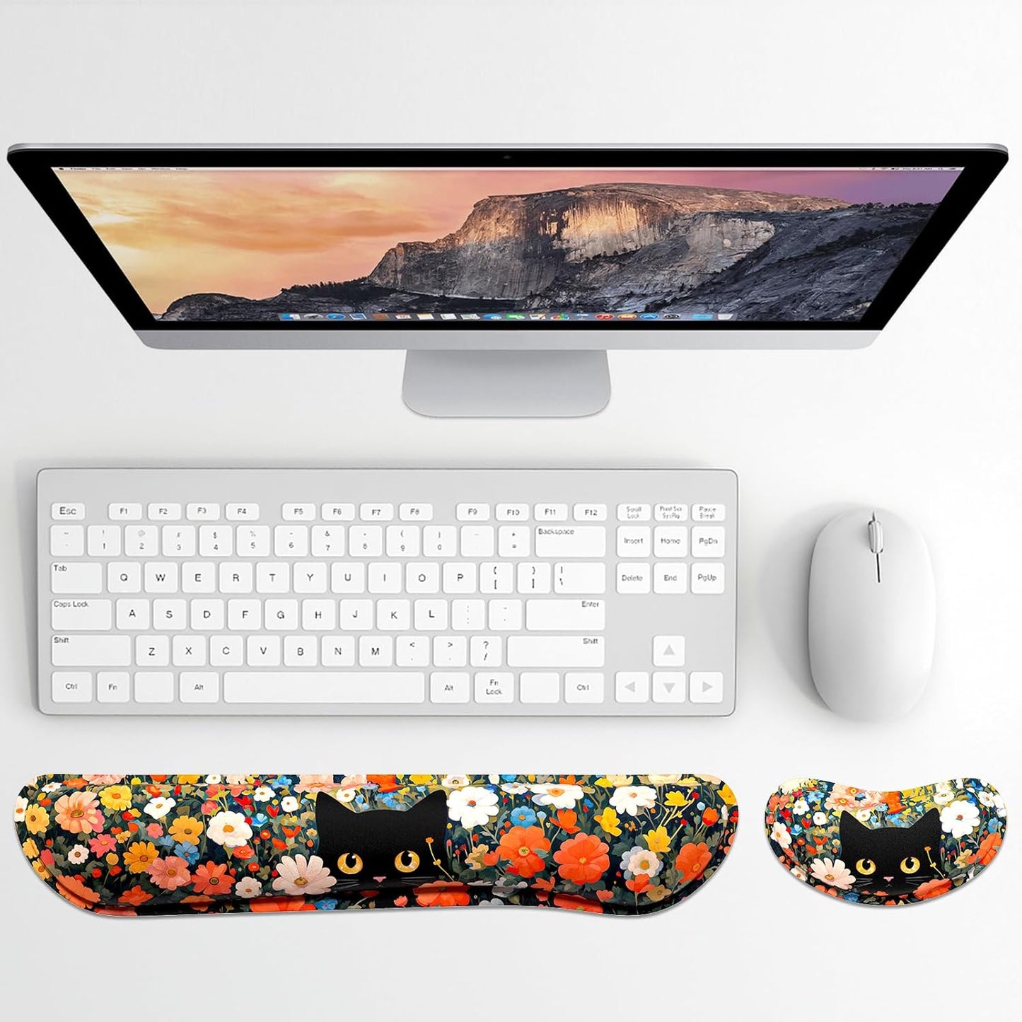 Dapesuom Enlarge Keyboard Wrist Rest, Memory Foam Wrist Cushion for Desk Mats Support, Cute Pain Relief Keyboard Mouse Pad Rests Set with Non-Slip Base for Gaming Laptop Office Computer, Green Leaf