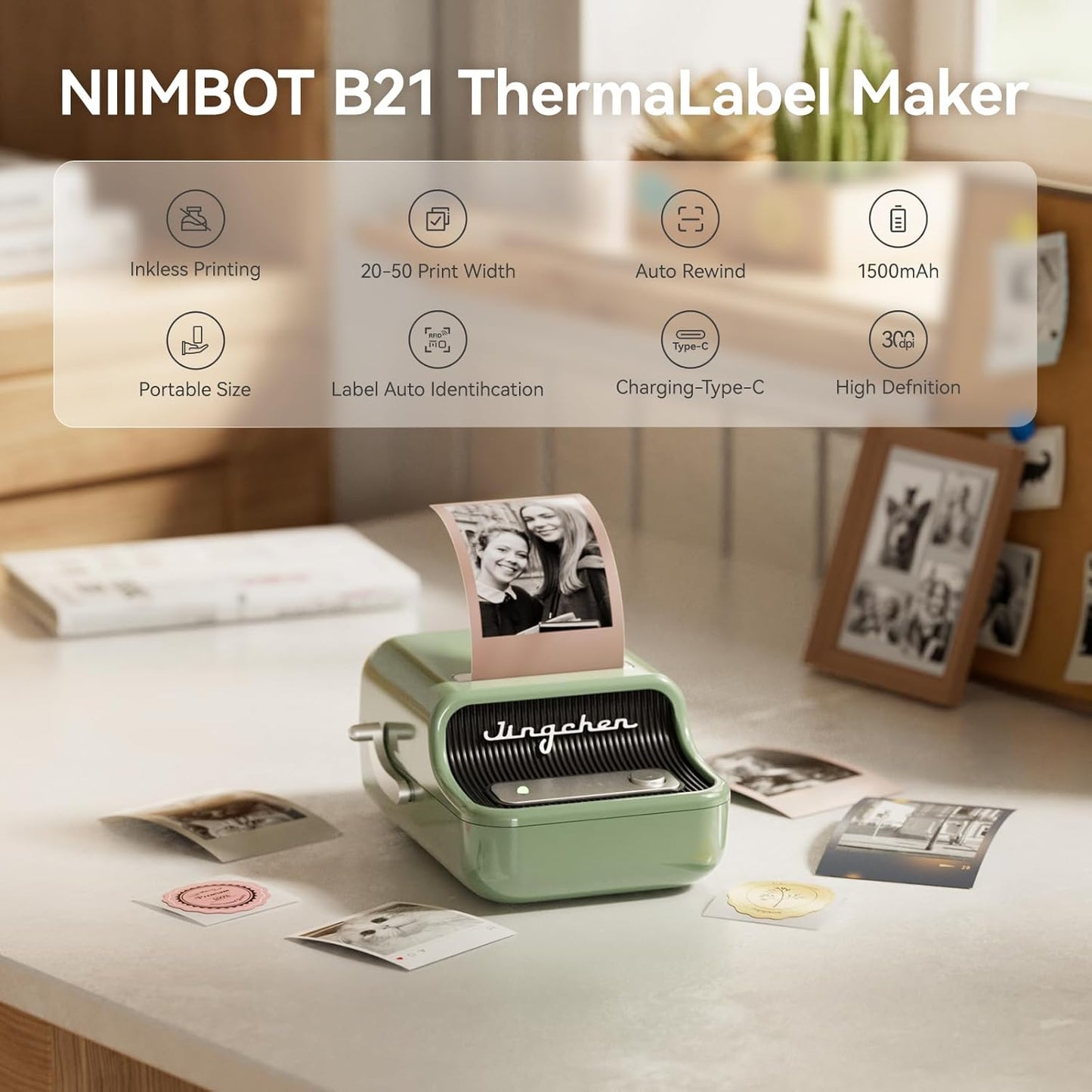 NIIMBOT B21 Pro Sticker Printer, 300DPI, Fun APP, Portable Inkless Label Printer, Bluetooth Sticker Maker for DIY Crafts, Notes, Scrapbook, Photo, Custom Labels & Gifts,Home Organization (White)