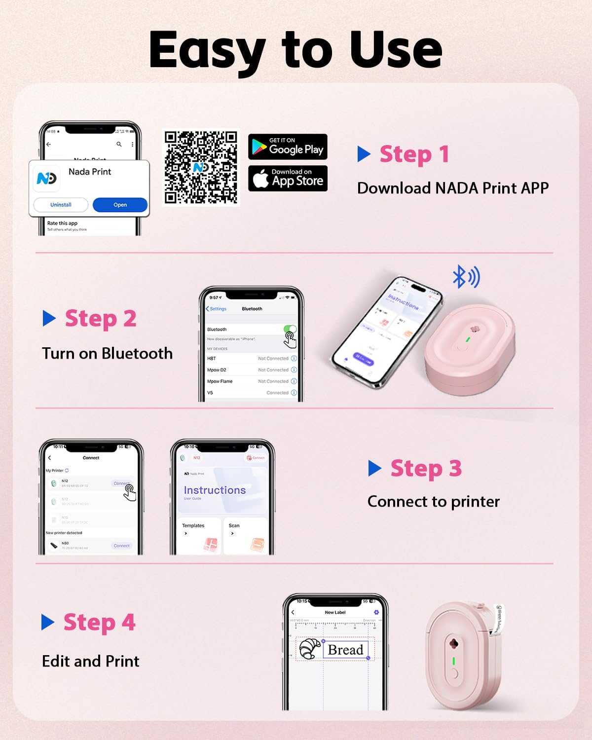 N12 Label Maker Machine with Tape, Portable Thermal Label Printer, Mini Labeler Wireless Bluetooth Label Makers for Home Office Kids Items