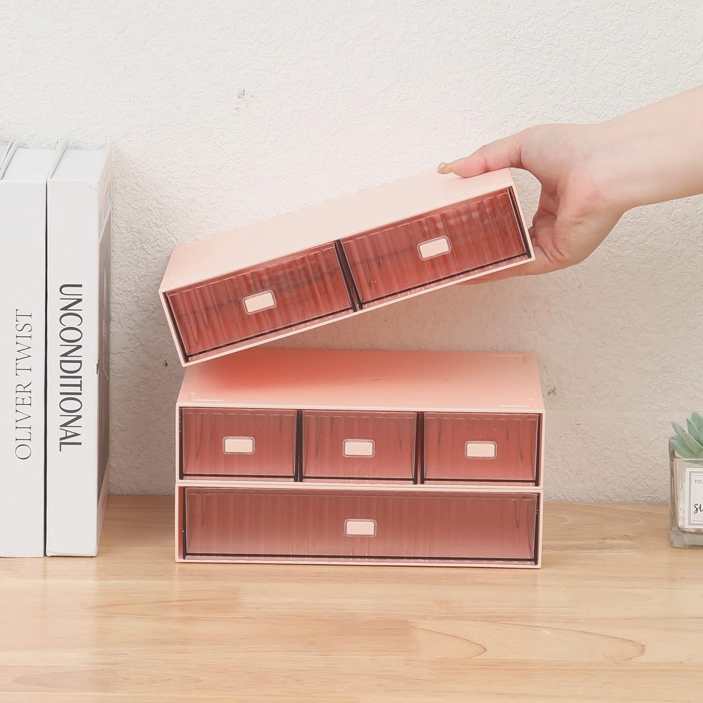 Desk Organizer Stackable Storage with 6 Drawers Stackable Drawers for Desk Storage, Makeup Storage Accessories, Desktop Accessories with Drawers, White