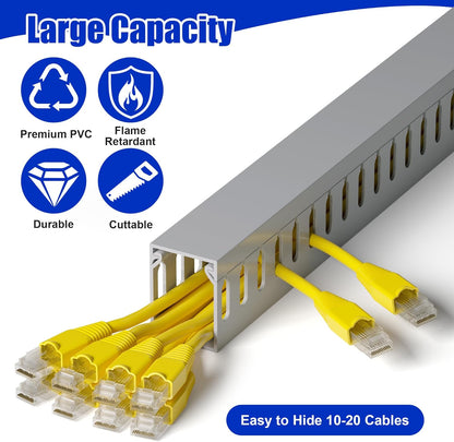 ZhiYo 2 x 2in Professional Server Rack Cable Management Raceway, 99in (6X L16.5in) Cable Raceway Kit, Electrically Safe PVC Open Slot Wire Raceway for Under Desk/Computer/Network Cords, Black
