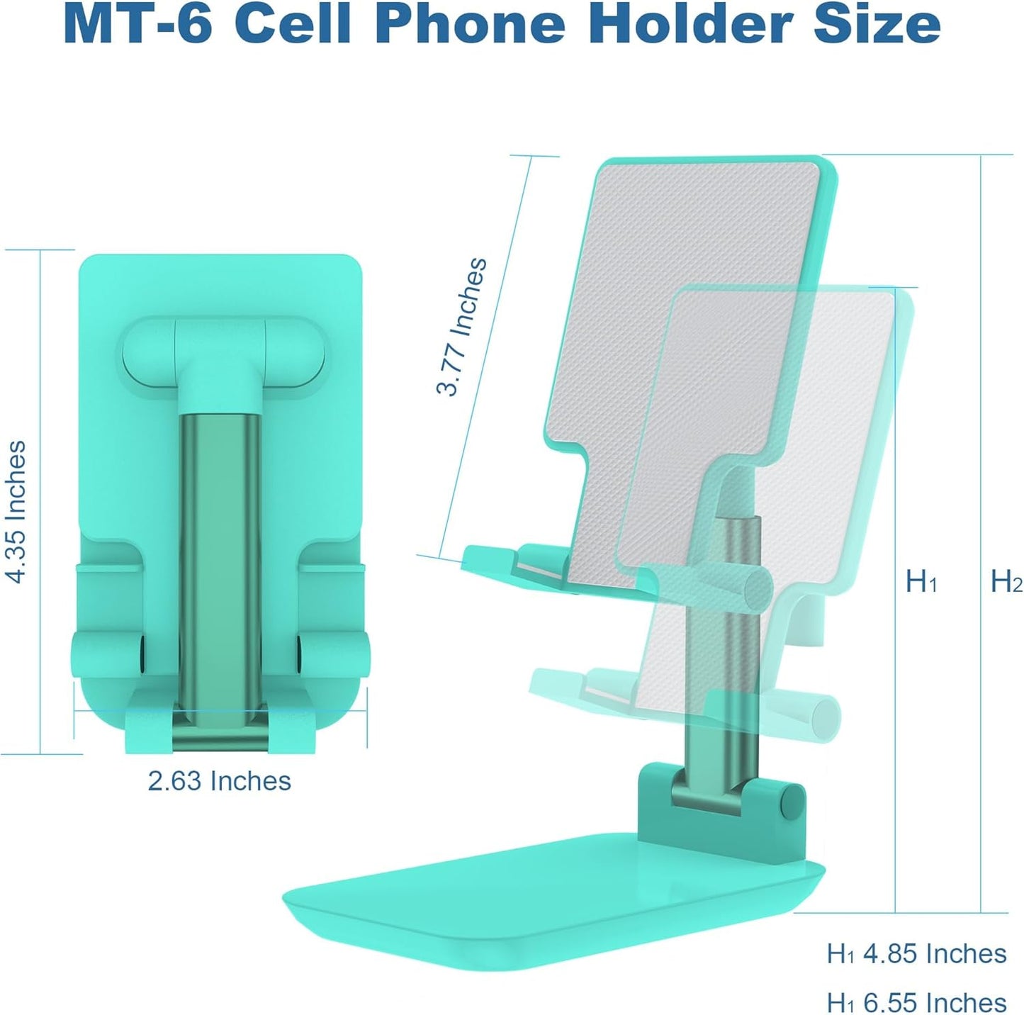 Cell Phone Stand, Fully Adjustable Foldable Desktop Phones Holder with Silicon Pad for Desk Fully Phones Holder Compatible with All Mobile Phones (White)