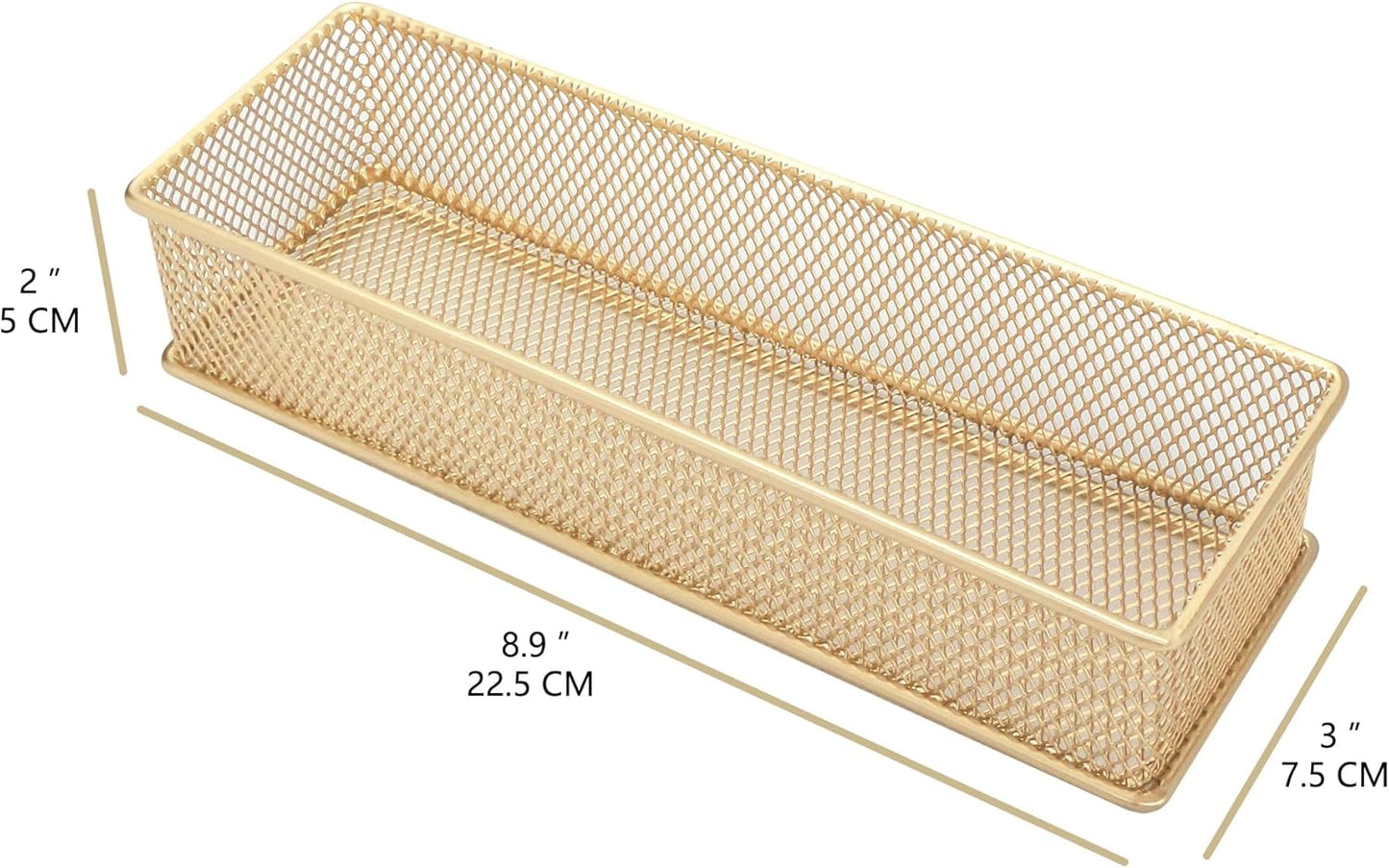 Annova Stackable Mesh Drawer Cabinet and Shelf Organizer Bins Storage Basket School Office Supply Holder Tray- Set of 2 (Gold, 3x3x2 Inch)