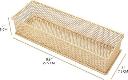 Annova Stackable Mesh Drawer Cabinet and Shelf Organizer Bins Storage Basket School Office Supply Holder Tray- Set of 2 (Gold, 3x3x2 Inch)