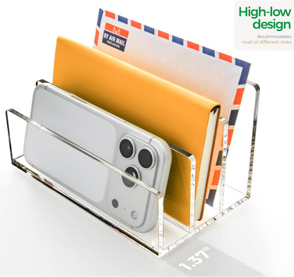 Clear Acrylic Desk Organizer – 3 Compartment Mail Holder & Letter Sorter for Office, Bills, Documents, Notebooks, Letter Tray – Modern Vertical File Rack for Home, Desk File Holder