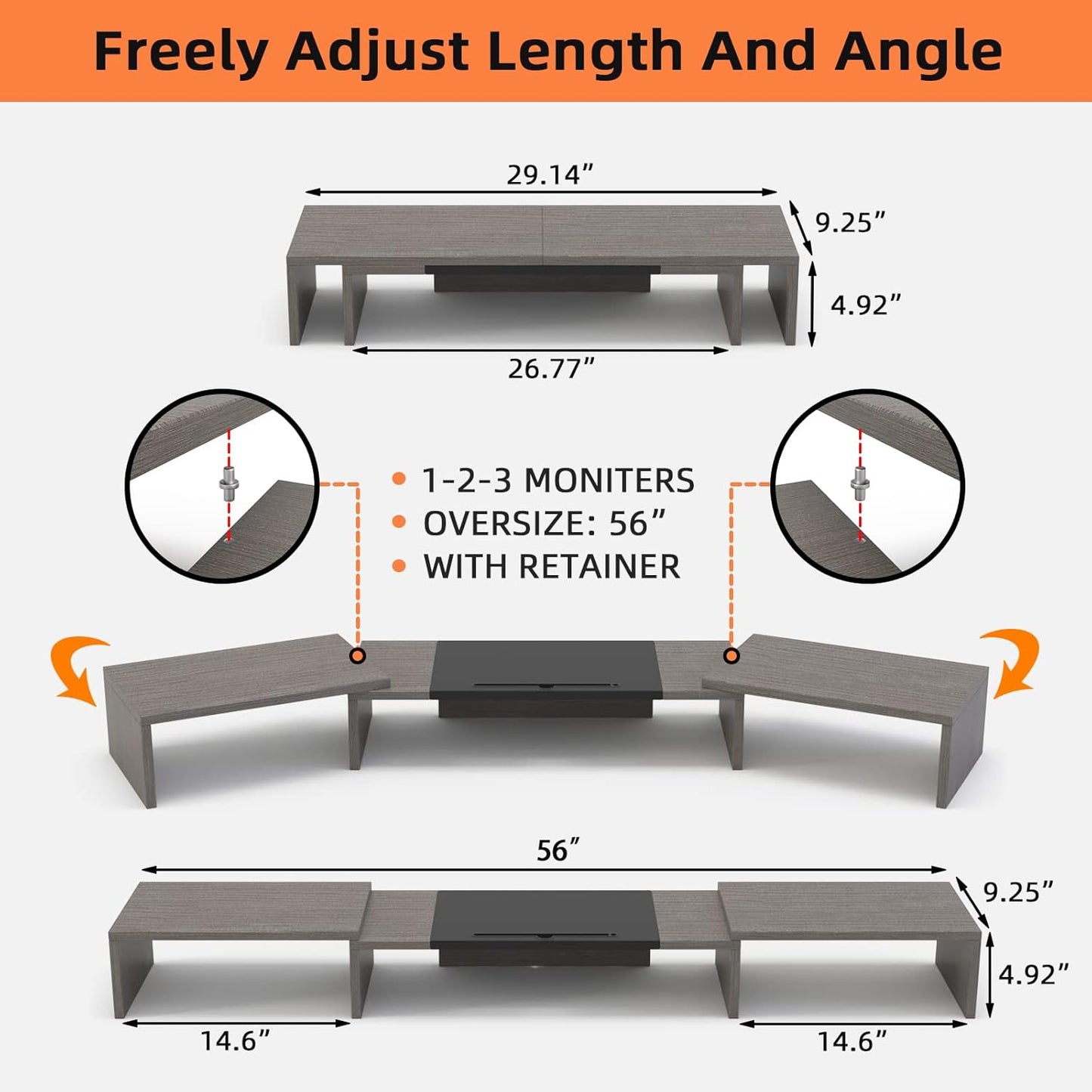 WESTREE Triple Dual Monitor Stand Riser, Extra Long Monitor Stand for 1~2~3 Monitors, Monitor Stand with Length and Angle Adjustable, 3 Shelf Desktop Storage Riser for Monitor Computer Screen Laptop