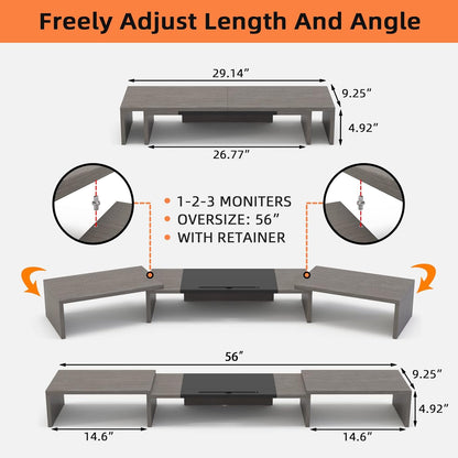 WESTREE Triple Dual Monitor Stand Riser, Extra Long Monitor Stand for 1~2~3 Monitors, Monitor Stand with Length and Angle Adjustable, 3 Shelf Desktop Storage Riser for Monitor Computer Screen Laptop