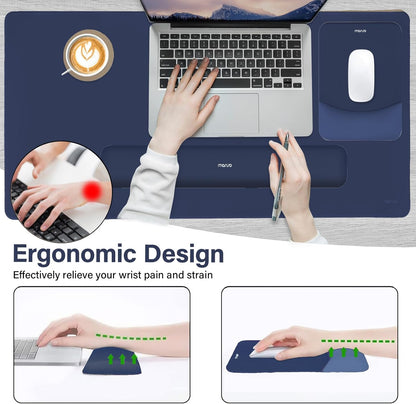 MOSISO Keyboard Mouse Pad Set, Large Gaming Mouse Pad&Rectangular Keyboard Wrist Rest&Mousepad with Wrist Rest&Coaster, Ergonomic Non-Slip&Easy Typing Pad with Curved Silicone Lining, Antique Green