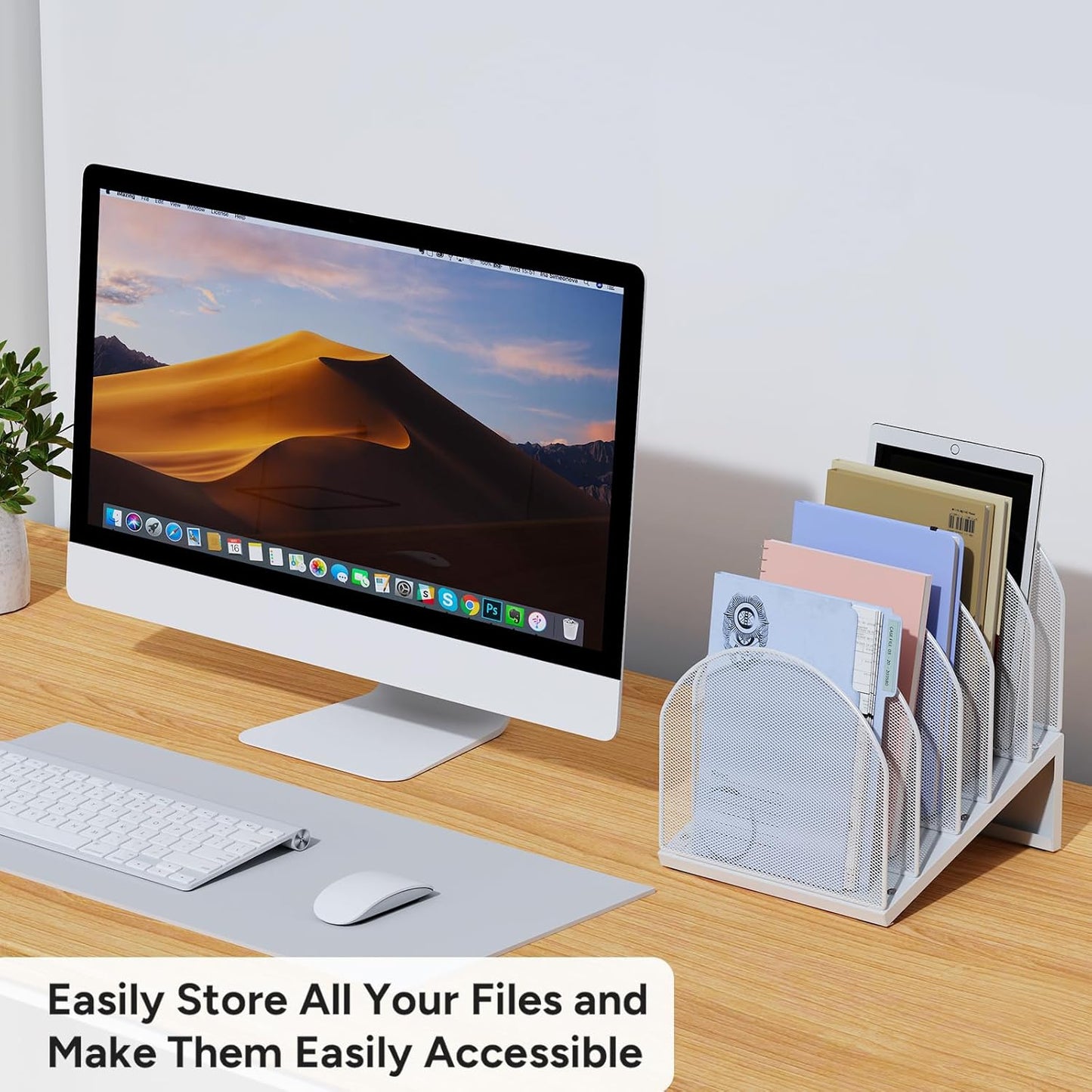 5-Section Desk File Organizer, Metal Mesh Folder Organizer for Documents, Mail & Office Papers (Black)