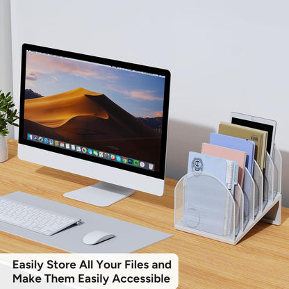 5-Section Desk File Organizer, Metal Mesh Folder Organizer for Documents, Mail & Office Papers (Black)