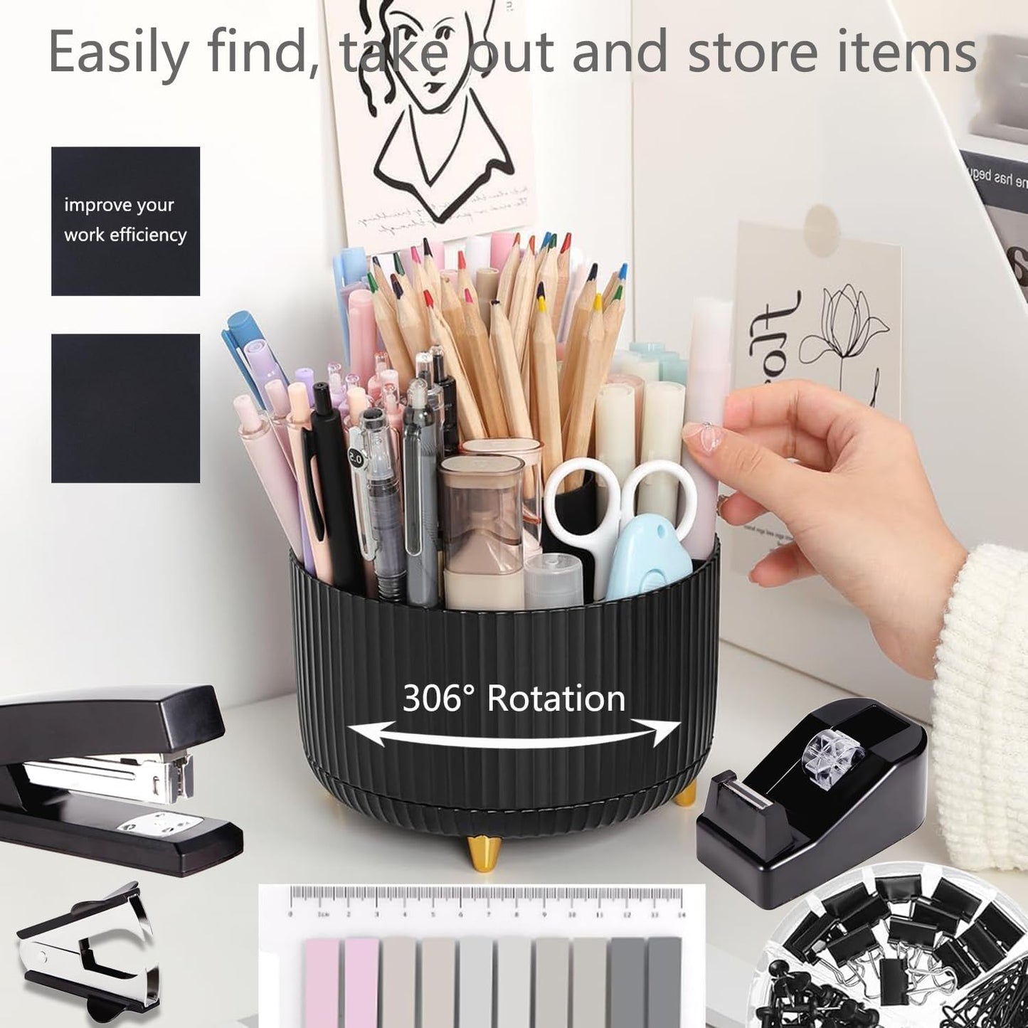 suniya Office Supplies,Gold Desk Accessories,with Stapler,Tape Dispenser,Pen Holder,Scissors,Phone Stand,Staple Remover,Ballpoint Pen,Clear Tape, Staples,Ruler,Clips,Best Gift for Business or Boss