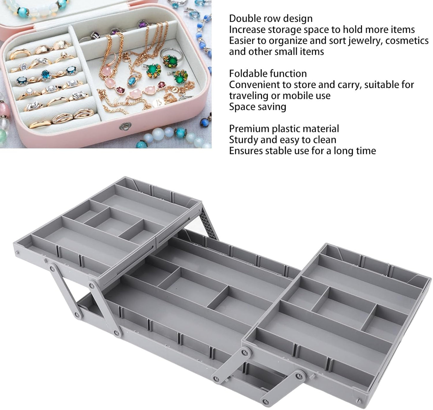 Pomya Multi Tier Drawer Organizer, Foldable Expandable Desk Storage Organizer Tray Bins with Compartments Storage Trays, Adjustable Double Row Organizer Trays for Make Up, Jewelry (2