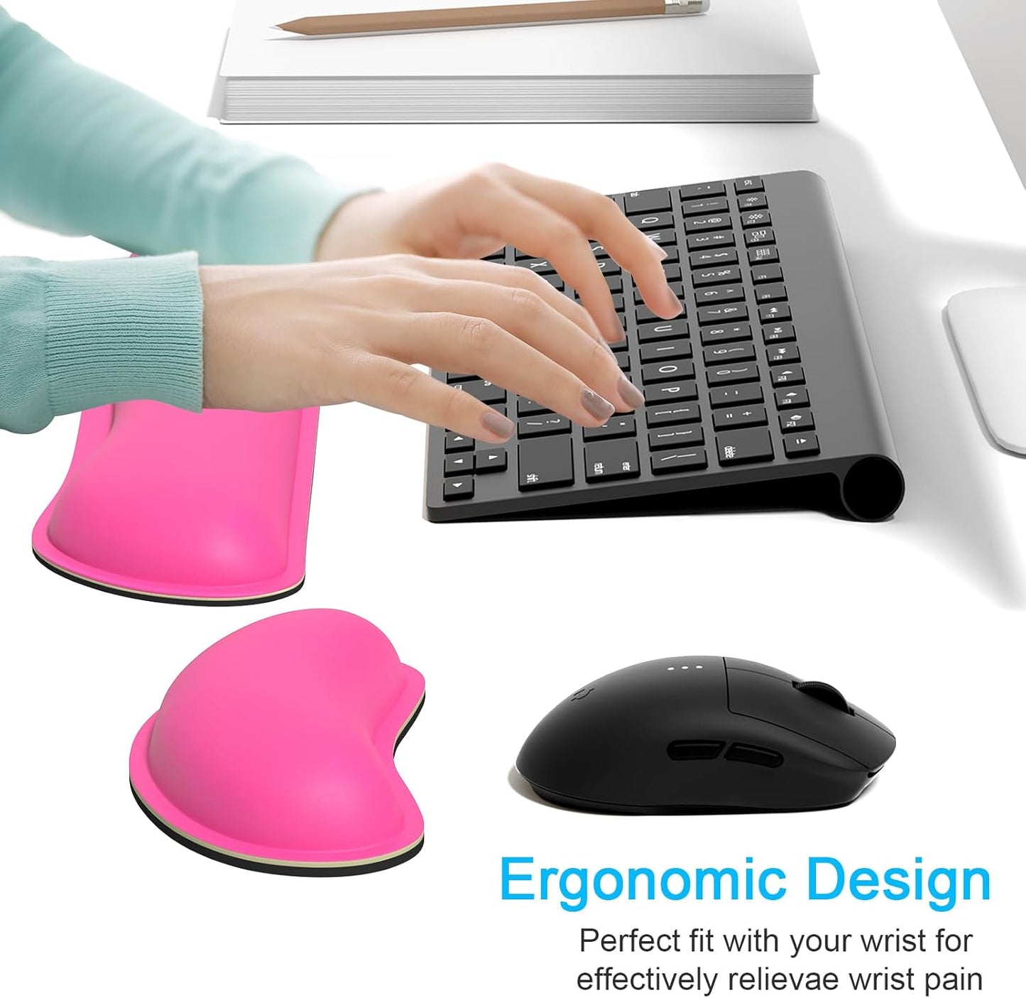 Dapesuom Keyboard Wrist Rest Set, Cute PU Leather Wrist Cushion for Computer Keyboard and Mousepad, Memory Foam Mouse Pad Rests Support with Non-Slip Base for Typing Pain Relief Laptop, Colonial White