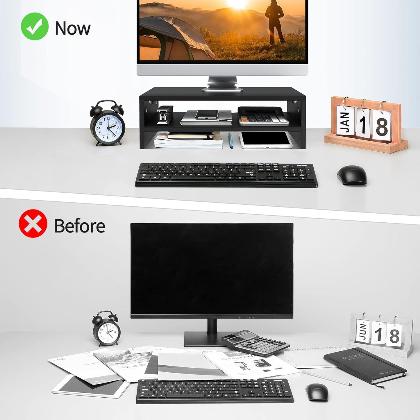 Zimilar Monitor Stand Riser, 2 Tiers Laptop Computer Monitor Riser for PC Screen, iMac, Desktop Wooden Screen Monitor Stand Riser with Storage for Home Office