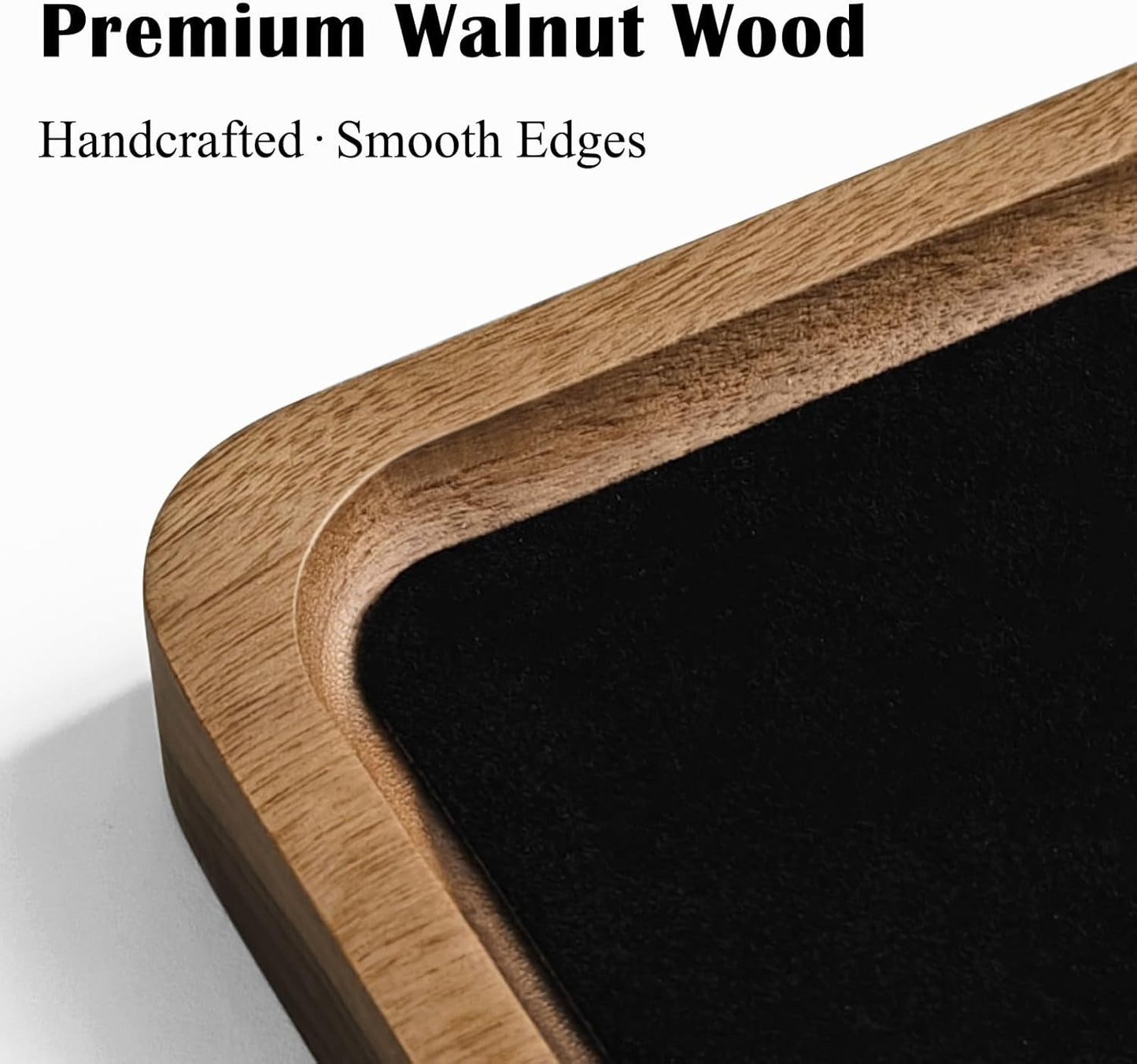 Walnut Wood Serving Tray with Velvet Liner – Decorative Valet Catchall Organizer for Desk, Nightstand & Entryway | Jewelry, Keys & Accessories Holder