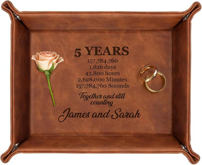 Personalized Engraved Leather Tray for Men with Engraved Name, PU Leather Valet Organizer for Dad, Custom Gift for Him, Custom Catchall Tray for Desk, Office, Accessories Travel Organizer for Men