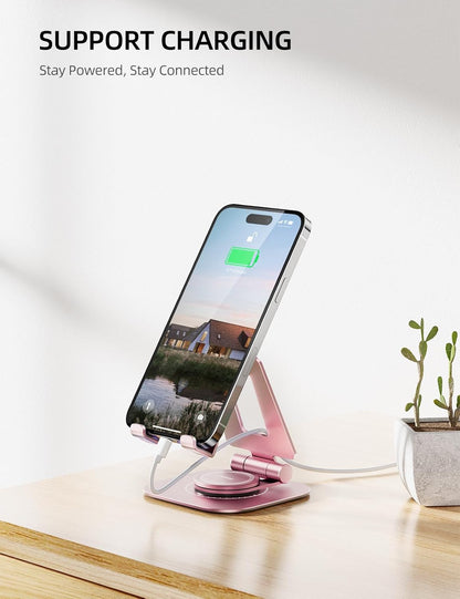 Nulaxy 360 Rotating Cell Phone Stand, Fully Adjustable Foldable Desktop Phone Holder Cradle Dock, Thick Case Friendly, Compatible with All Phones, Nintendo Switch, Black
