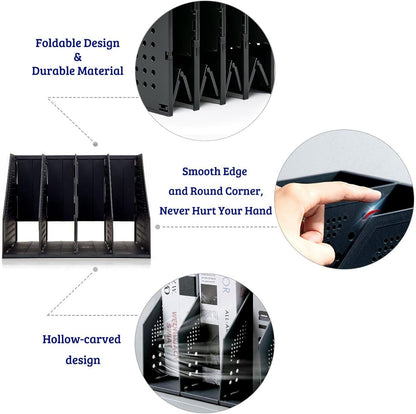 Marte Vanci Collapsible Magazine File Holder with 4 Vertical Compartments, Binder Holder for Desk, Desktop Binder Organizer for Notebook, Documents, Book, School Office Supplies(Black)