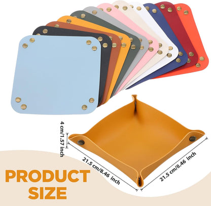 12 Pcs PU Leather Valet Tray, Foldable Catchall Organizer with Snap Buttons, Double Sided Key Tray for Entryway, Desk, Travel, Phone, Keys, Jewelry - 12 Colors