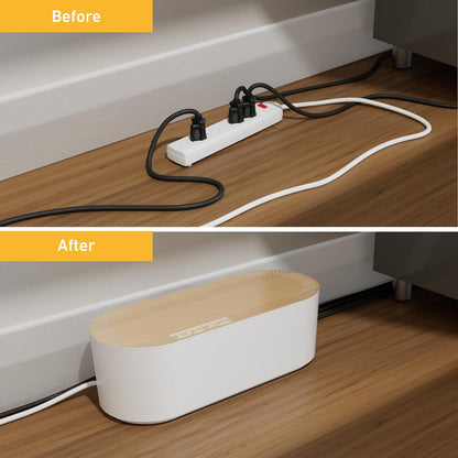 D-Line Cable Management Box, Power Strip Holder, Floor Outlet Hider, Desk Cord Organizer, Cover TV Wires, 12.75" (L) x 5" (W) x 4.5" (H), for use with Power Strips up to 10.5in Length - Small, White