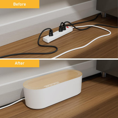 D-Line Cable Management Box, Power Strip Cover, Floor Outlet Hider, Desk Cord Organizer, Hide Extension Leads, 12.75" (L) x 5" (W) x 4.5" (H), for use with Power Strips up to 10.5in (L) - Small, Black