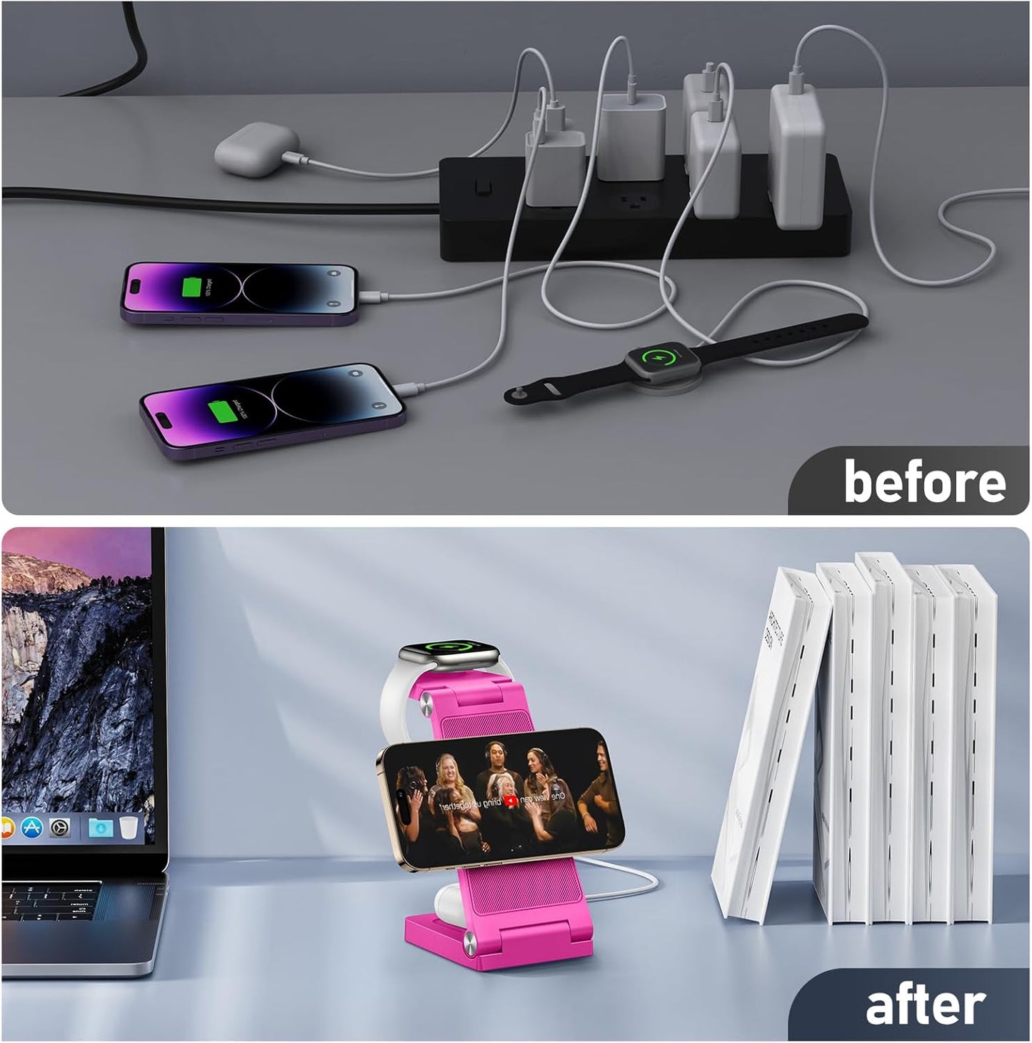 Magnetic Wireless Charger Stand, 3 in 1 Foldable Wireless Charging Station with 20W Adapter, Travel Charger for Multiple Devices for iPhone 17 16 15 14 13 12 Pro/Max/Plus/Mini, iWatch, AirPods
