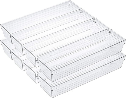 Kingrol 10 Pack 12 x 3 x 2 Inch Clear Drawer Organizer Trays, Desk Drawer Divider Storage Bins, Storage Box Set for Kitchen Bathroom Office Supplies