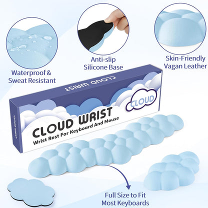 Sushret Cloud Wrist Rest for Keyboard and Mouse, Memory Foam PU Leather Keyboard Wrist Rest with Ergonomic Support, Non-Slip Base, Cute Arm Rest Pad & Palm Cushion, Office Desk Accessory, White