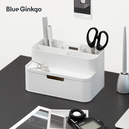 BLUE GINKGO Compact Desk Organizer – Small 5-Compartment, Half Drawer Storage – Pen Holder, Stationery Organizer for Desktop, Vanity, Shelf (Made in Korea, Green)