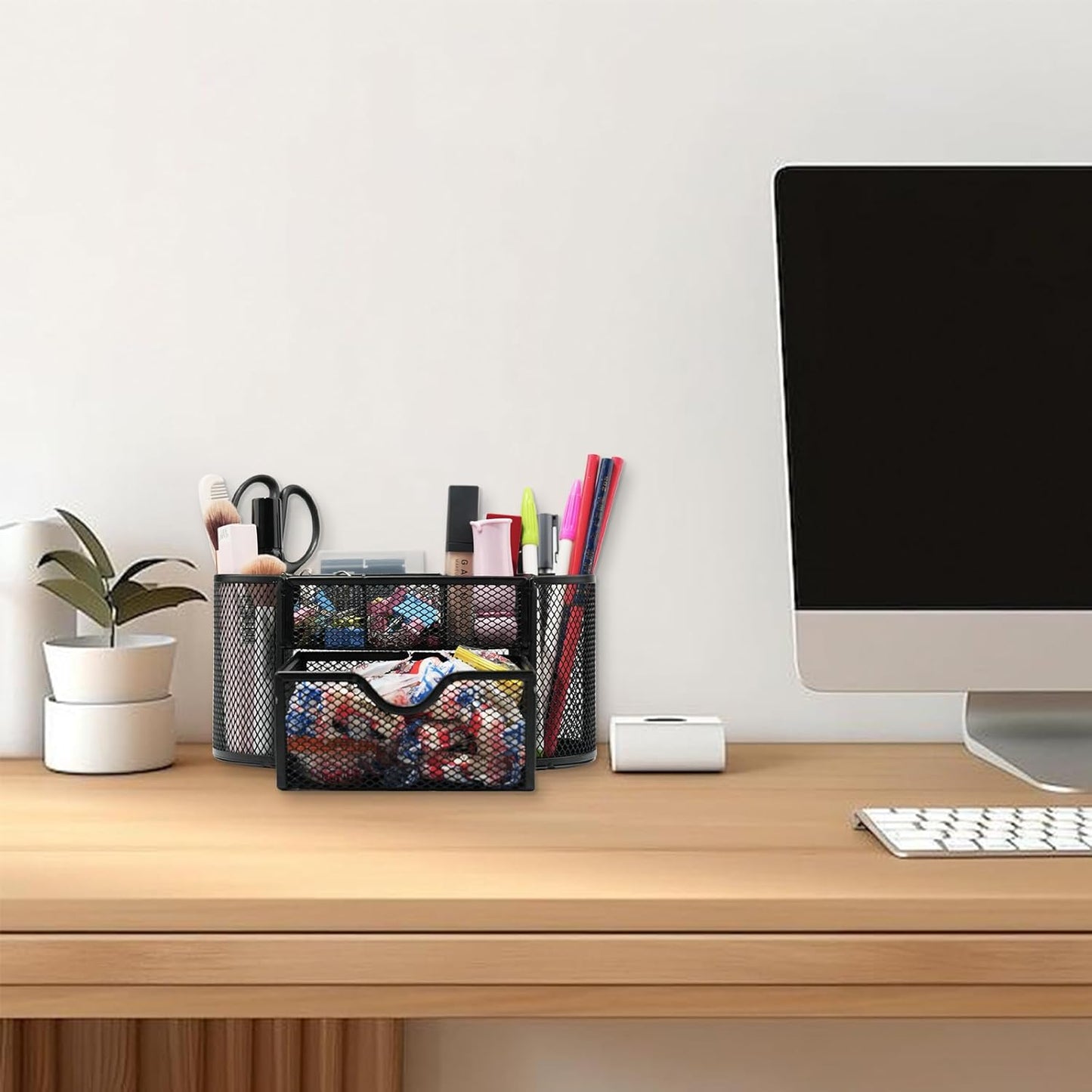 Newkita Desktop Organizer with Pencil Pen Holder and Accessories Offering 8 Compartments and 1 Drawer for Home, School and Office. (Cherry Blossom Pink)
