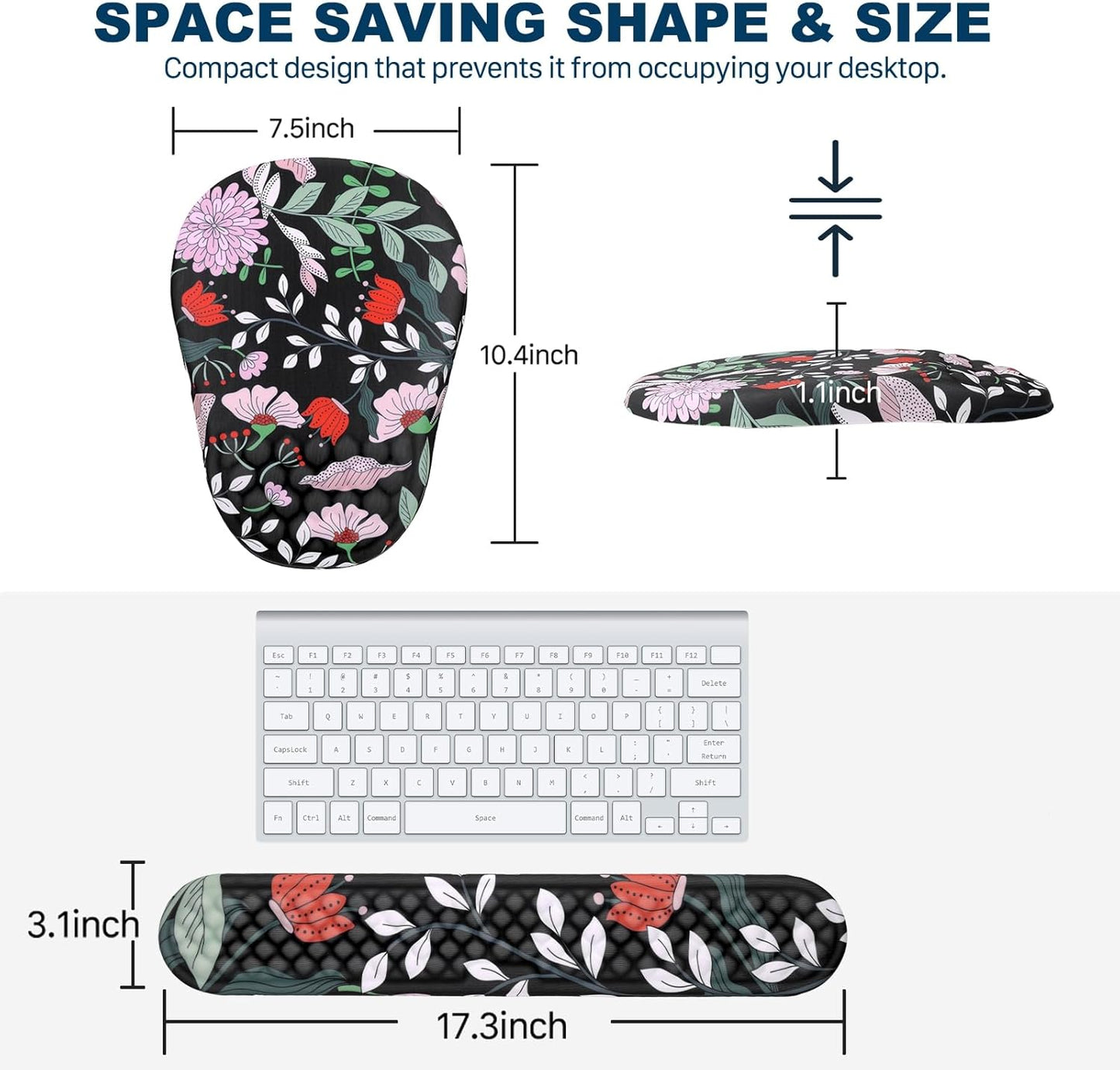 Ergonomic Mouse Pad and Keyboard Wrist Rest with Massage Design, Space-Saving Mouse Pad Wrist Support, Memory Foam Wrist Rest with Non-Slip PU Base for Computer Desk, Black