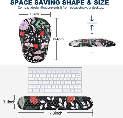 Ergonomic Mouse Pad and Keyboard Wrist Rest with Massage Design, Space-Saving Mouse Pad Wrist Support, Memory Foam Wrist Rest with Non-Slip PU Base for Computer Desk, Black