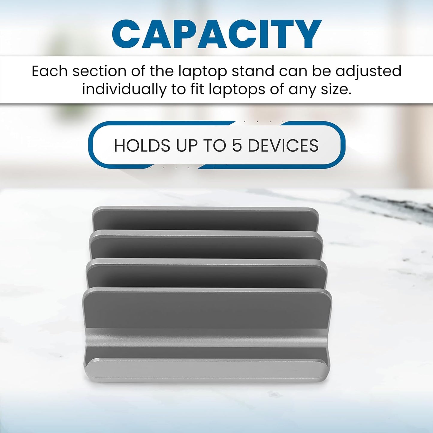 Elestoria 5- Slot Vertical Laptop Stand - Aluminum Laptop Stand Vertical for Desk - Fits MacBook Pro/Air, Surface, Mobiles & Gaming Laptops up to 17.3" - Heavy Duty Laptop Holder for Desk - (Black)