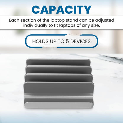 Elestoria 5- Slot Vertical Laptop Stand - Aluminum Laptop Stand Vertical for Desk - Fits MacBook Pro/Air, Surface, Mobiles & Gaming Laptops up to 17.3" - Heavy Duty Laptop Holder for Desk - (Black)
