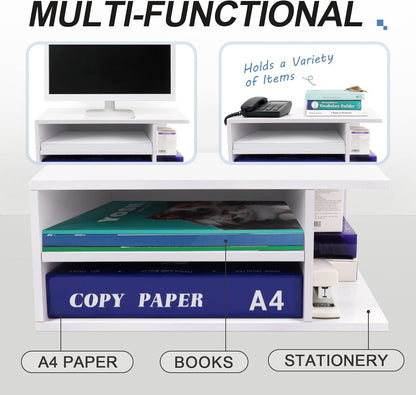 SONGWAY Printer Stand with Storage for Desk - Desktop Printer Shelf, Monitor Stand Riser, Desk Paper Storage Organizer for Home Office