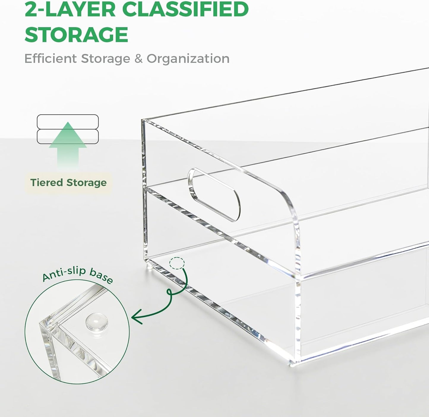 2-Tier Clear Acrylic Paper Trays, Desk File Organizer, A4 Paper Holder, Low-Profile Desk File Sorter for Office/Home, Clear Stackable Letter Tray for Bills, Crafts, Notebooks - Horizontal