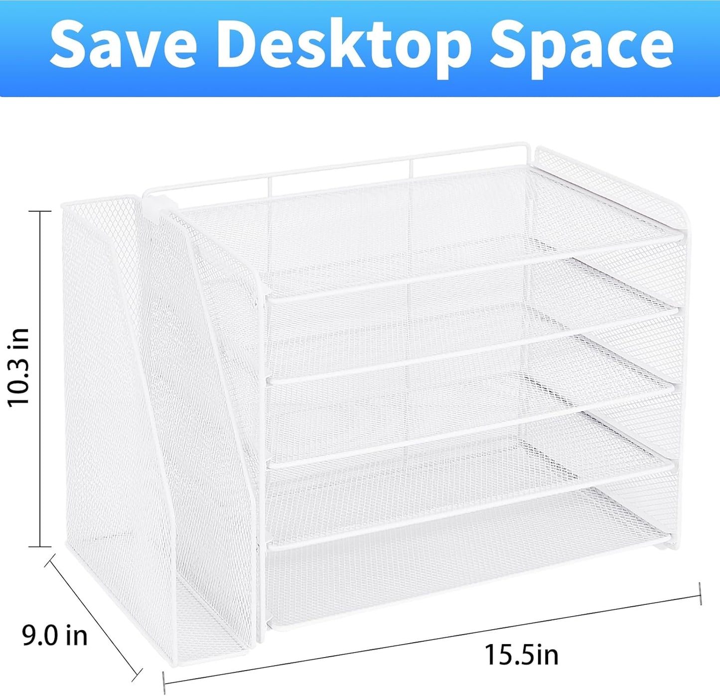 OPNICE Desk Organizer, 5-Tier Paper Organizer Letter Tray with Magazine Holder, Office Desk Accessories & Workspace Organizers, Desktop File Organizer for Office Supplies Storage, Black