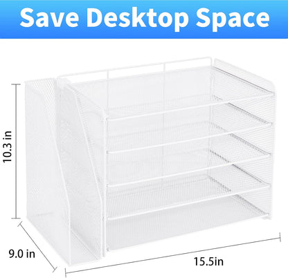 OPNICE Desk Organizer, 5-Tier Paper Organizer Letter Tray with Magazine Holder, Office Desk Accessories & Workspace Organizers, Desktop File Organizer for Office Supplies Storage, Black