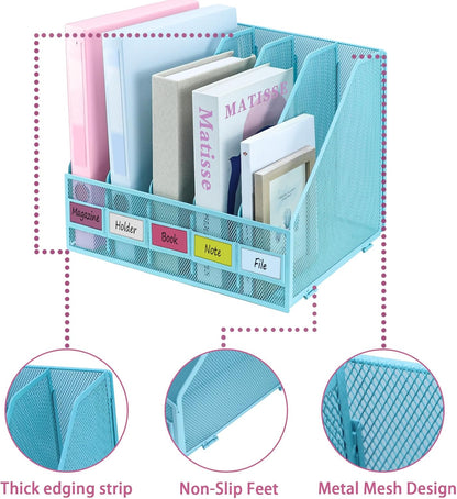 Desk Organizers, Metal Magazine File Holder with 5 Vertical Compartments Rack Binder File Organizer for Office Supplies, Home Workspace - Black