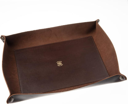 USA Handmade Premium Leather Valet Tray, Folds Flat! Dice Rolling Basket and Organizer with Brass Snaps - Reinforced Base - for Keys, Jewelry, Coin, EDC, Watch Storage Caddy - Black XLarge